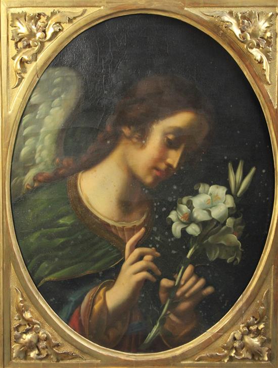 After Carlo Dolci (1616-1686) The Angel of the Annunciation and St Mary Magdalene, Florentine framed; 28 x 22in.